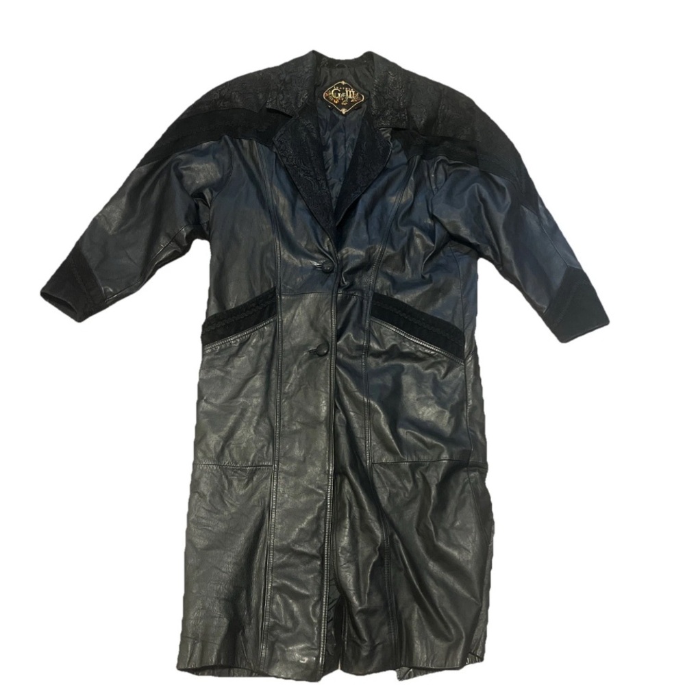 Vintage G-III Genuine Leather Jacket Women’s Small Black Paisley Long Trench